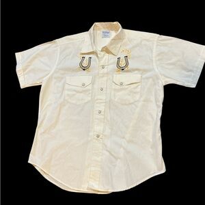 Western VTG Mens Sz: Med. Embroidered Horseshoe Pearl Snap USA made